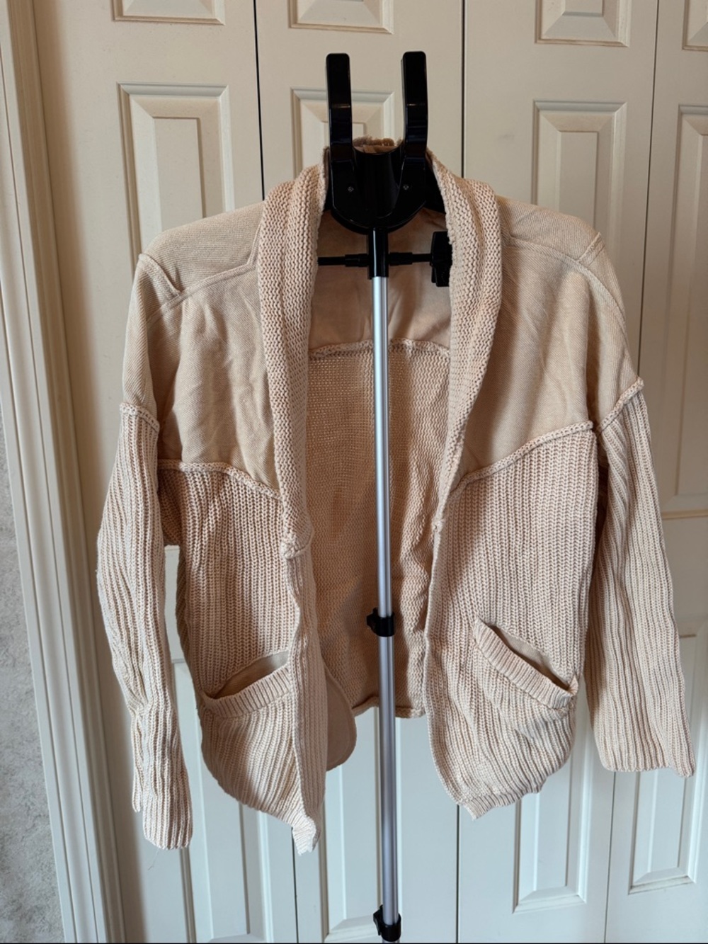 Cozy Open-Front Shawl Collar Cardigan - Cream